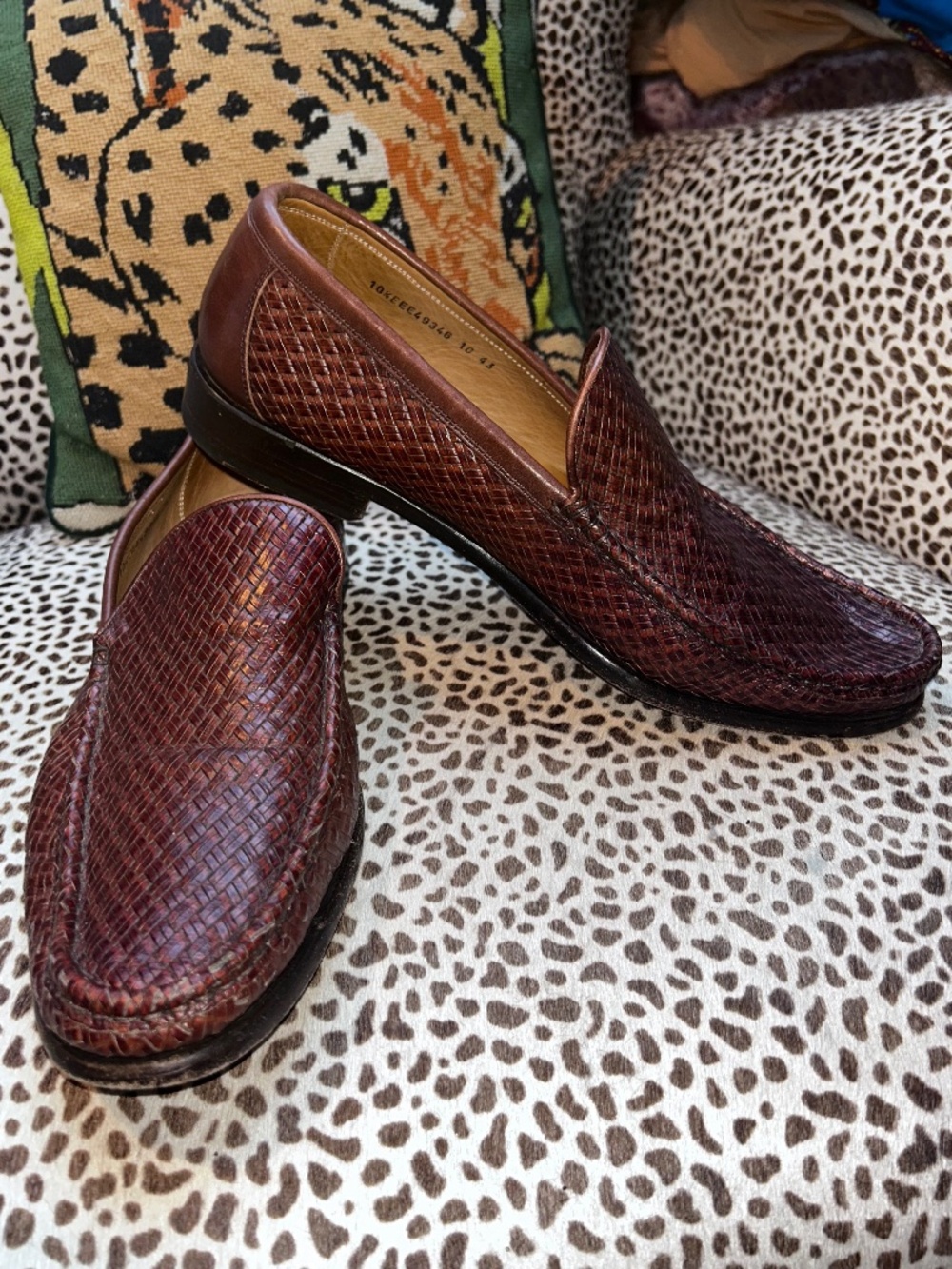 Allen Edmonds brown woven leather mens loafer shoes 10